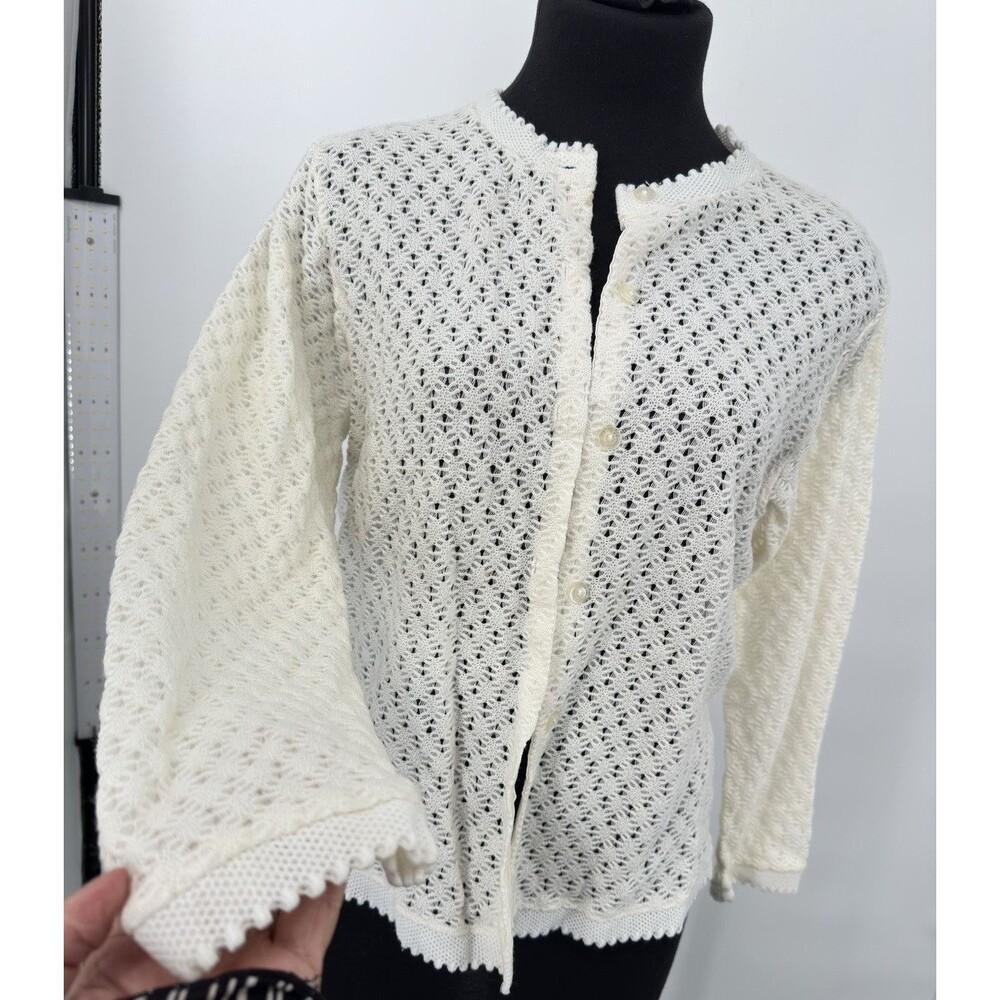 Vintage Gemini Collection Womens Cable Knit Cardigan Sweater White L/M